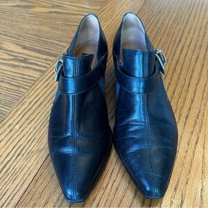 Ipanema Vintage Black Leather Low Heel Loafers with Buckle 1 1/2” Heel Size 8